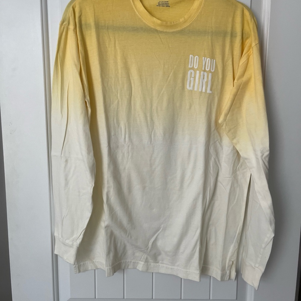VS PINK Retro Long Sleeve Tee Shirt DO YOU GIRL Yellow Ombré Tie Dye T Shirt NWT